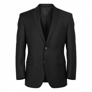 ALFANI Mens Blazer Sport Coat Two Button Jacket 46R Black WOOL Brass Buttons